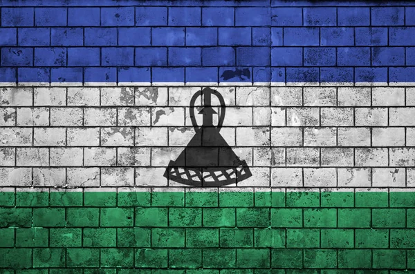 Bandiera Lesotho Dipinto Vecchio Muro Mattoni — Foto Stock