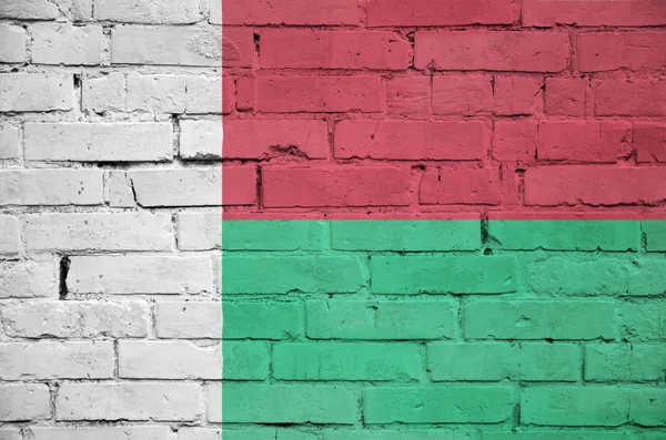 Bandera Madagascar Está Pintado Una Pared Ladrillo Viejo — Foto de Stock