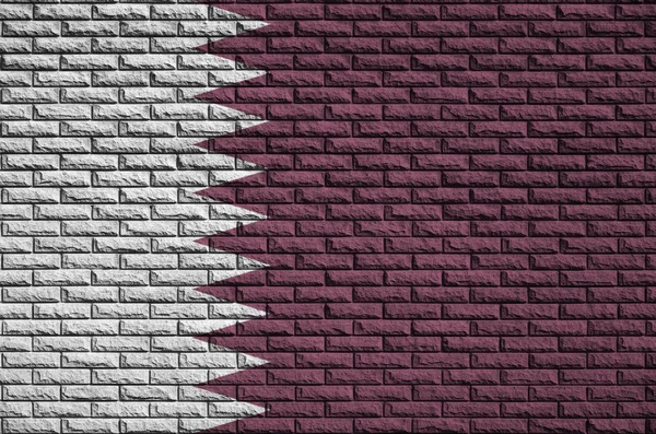 Drapeau Qatar Est Peint Sur Vieux Mur Briques — Photo