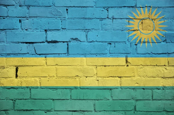 Rwanda Flagga Målade Gammal Tegelvägg — Stockfoto