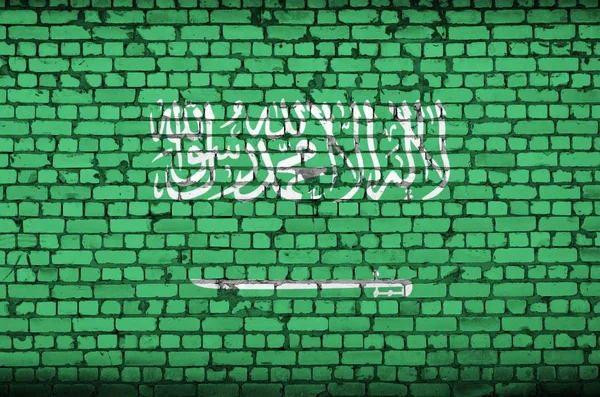 Bandiera Dell Arabia Saudita Dipinta Vecchio Muro Mattoni — Foto Stock