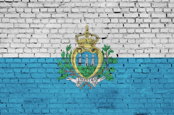 Bandera San Marino Está Pintada Sobre Una Vieja Pared Ladrillo — Foto de Stock