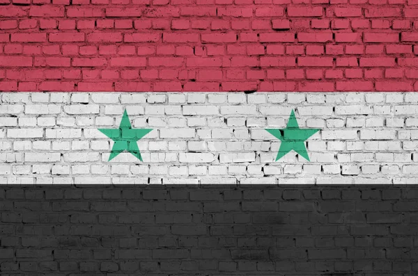 Syriens Flagga Målad Gammal Tegelvägg — Stockfoto