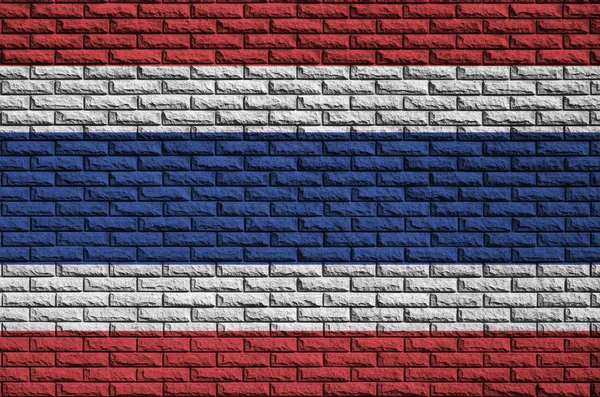 Thajská Vlajka Vymalována Starou Cihlovou Zeď — Stock fotografie