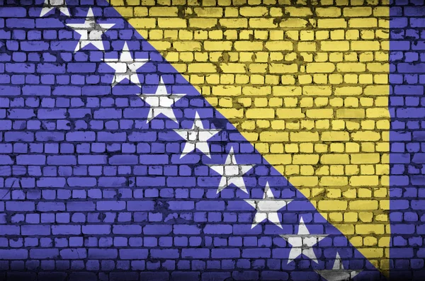 Bandera Bosnia Herzegovina Está Pintada Sobre Una Vieja Pared Ladrillo —  Fotos de Stock