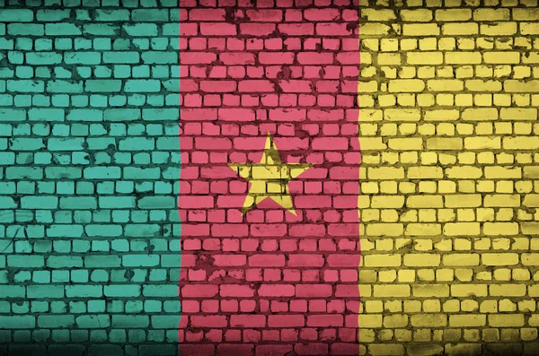 Kamerun Flagge Auf Eine Alte Ziegelwand Gemalt — Stockfoto