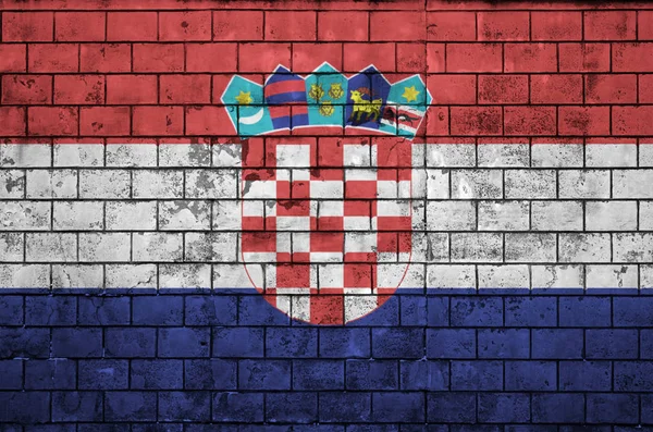 Drapeau Croatie Est Peint Sur Vieux Mur Briques — Photo