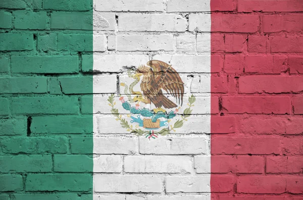 Mexiko Flagga Målad Gammal Tegelvägg — Stockfoto