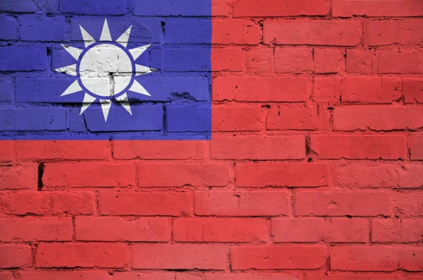 Bandera Taiwán Está Pintado Una Pared Ladrillo Viejo — Foto de Stock