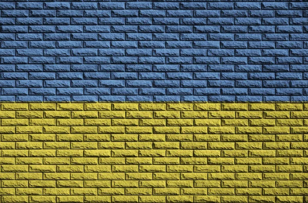 Ucraina Bandiera Dipinta Vecchio Muro Mattoni — Foto Stock