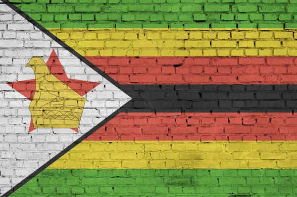 Zimbabwe Flagge Auf Eine Alte Ziegelwand Gemalt — Stockfoto