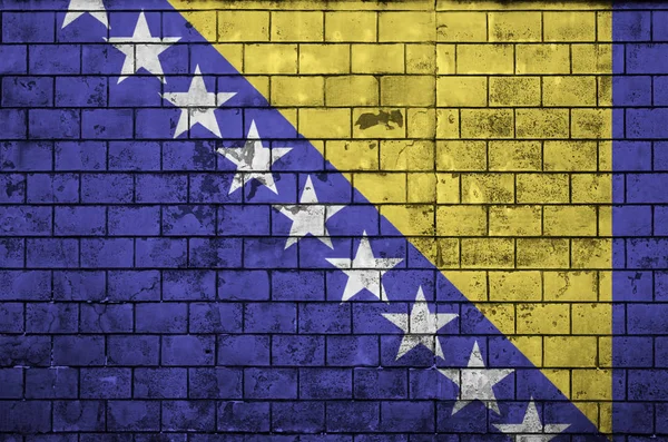 Bandera Bosnia Herzegovina Está Pintada Sobre Una Vieja Pared Ladrillo —  Fotos de Stock