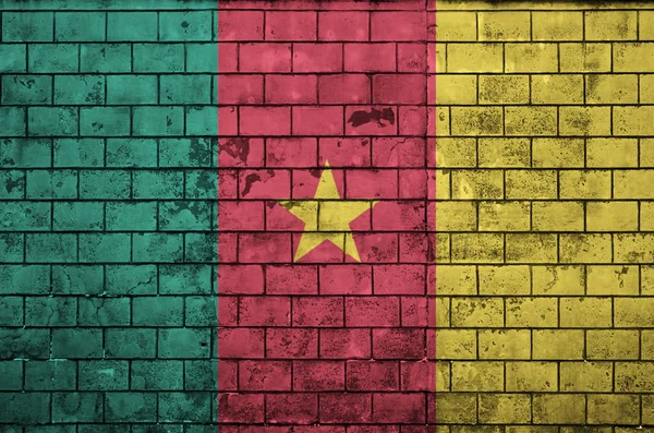 Kamerun Flagge Auf Eine Alte Ziegelwand Gemalt — Stockfoto