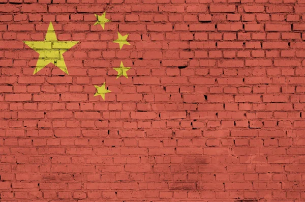 Čína Vlajka Namalována Staré Cihlové Zdi — Stock fotografie