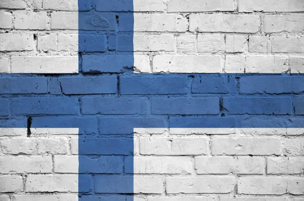 Bandera Finlandia Está Pintada Sobre Viejo Muro Ladrillo — Foto de Stock