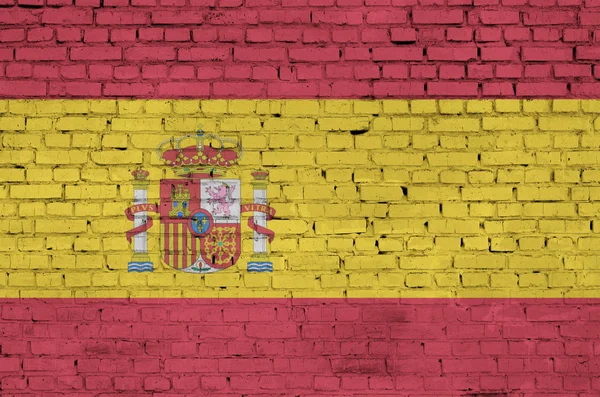 Spanien Flagga Målad Gammal Tegelvägg — Stockfoto