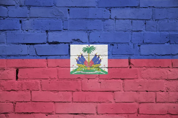 Drapeau Haïti Est Peint Sur Vieux Mur Briques — Photo
