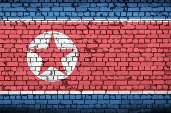 Bandeira Coreia Norte Pintada Uma Parede Tijolo Velho — Fotografia de Stock