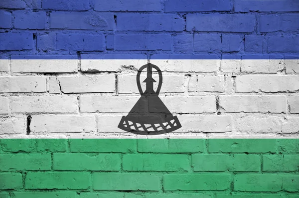 Lesotho Fahne Wird Auf Eine Alte Ziegelwand Gemalt — Stockfoto