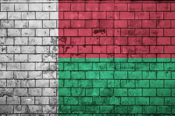 Bandera Madagascar Está Pintado Una Pared Ladrillo Viejo — Foto de Stock