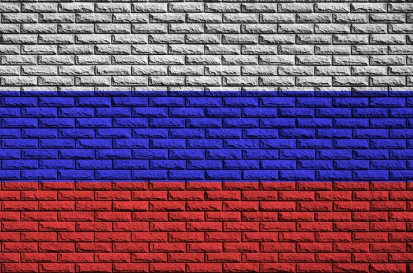 Drapeau Russie Peint Sur Vieux Mur Briques — Photo