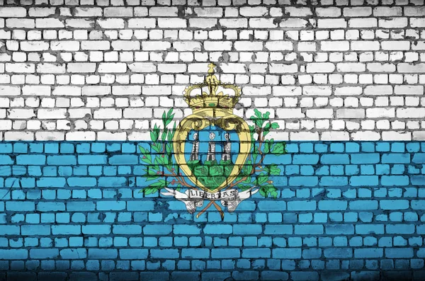 Flaga San Marino Jest Malowany Stary Mur Cegły — Zdjęcie stockowe