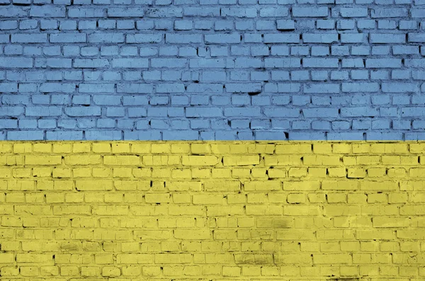 Ucraina Bandiera Dipinta Vecchio Muro Mattoni — Foto Stock