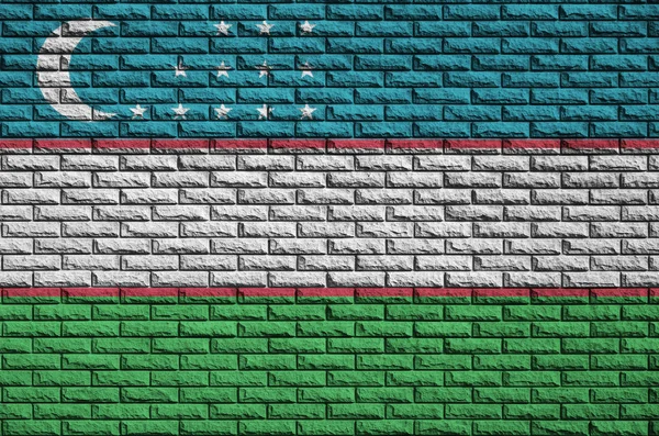 Bandera Uzbekistán Está Pintada Sobre Una Vieja Pared Ladrillo — Foto de Stock