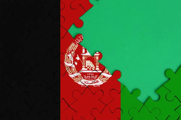 Bandera Afganistán Representa Rompecabezas Completado Con Espacio Libre Copia Verde — Foto de Stock
