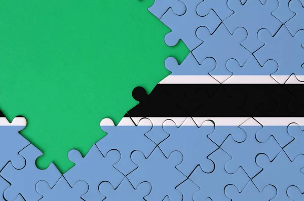Bandiera Botswana Raffigurato Puzzle Completato Con Spazio Libero Copia Verde — Foto Stock