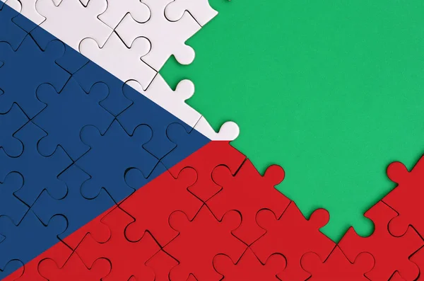 Czech Flag Depicted Completed Jigsaw Puzzle Free Green Copy Space — Stock Photo, Image