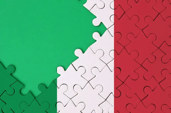 Italy Flag Depicted Completed Jigsaw Puzzle Free Green Copy Space — Stock Photo, Image