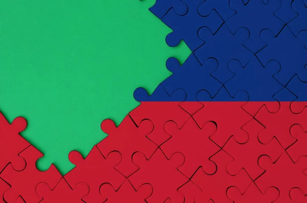 Die Liechtenstein Fahne Ist Auf Einem Fertigen Puzzle Mit Freiem — Stockfoto