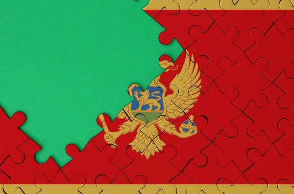 Montenegró Zászló Ábrázolja Kész Puzzle Ingyenes Zöld Példányt Tér Bal — Stock Fotó