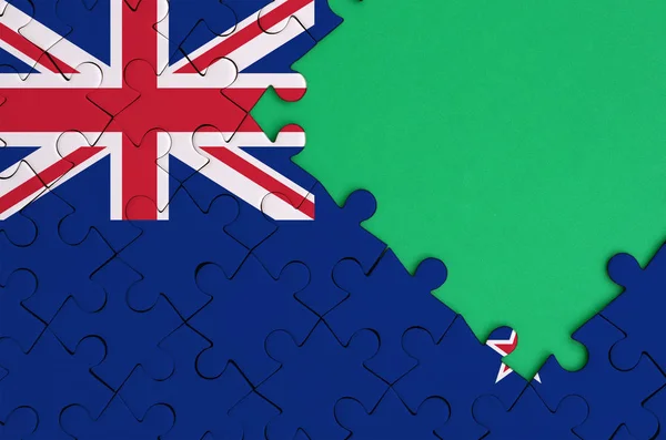 Neuseeland Flagge Ist Auf Einem Fertigen Puzzle Mit Freiem Grünen — Stockfoto