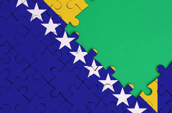 Vlag Van Bosnië Herzegovina Wordt Afgebeeld Een Voltooide Puzzel Met — Stockfoto