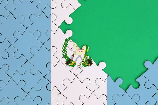 Guatemala Flag Depicted Completed Jigsaw Puzzle Free Green Copy Space — Stock Photo