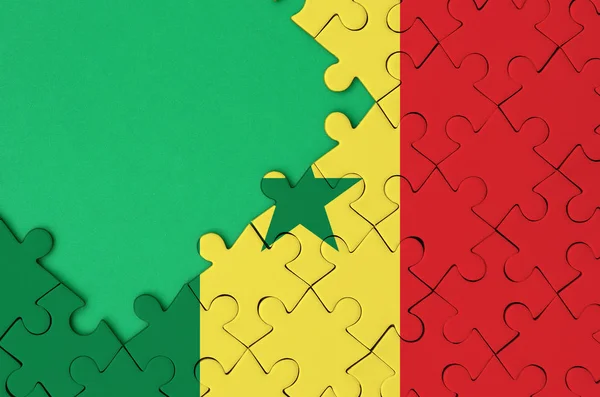 Vlag Van Senegal Wordt Afgebeeld Een Voltooide Puzzel Met Groene — Stockfoto