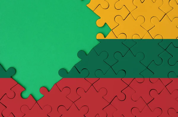 Bandera Lituania Representa Rompecabezas Completado Con Espacio Libre Copia Verde — Foto de Stock