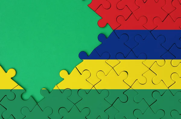 Vlajka Mauritia Zobrazen Dokončené Skládačka Bezplatnou Zelenou Kopii Prostoru Levé — Stock fotografie
