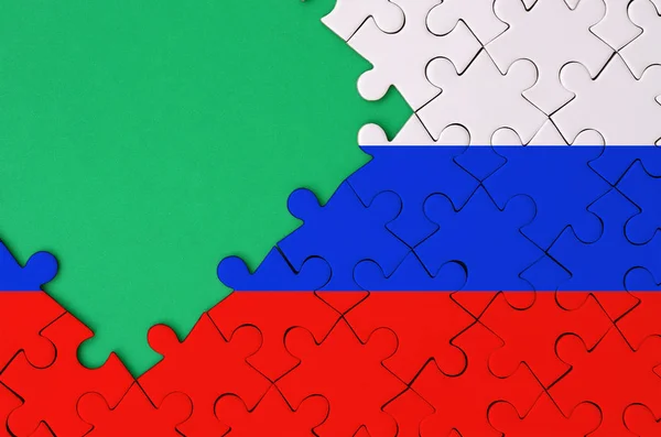 Slovenia Flag Depicted Completed Jigsaw Puzzle Free Green Copy Space — Stock Photo, Image