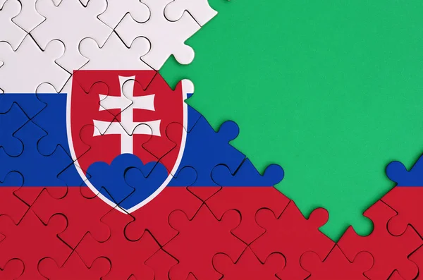 Slovakia Flag Depicted Completed Jigsaw Puzzle Free Green Copy Space — Stock Photo, Image