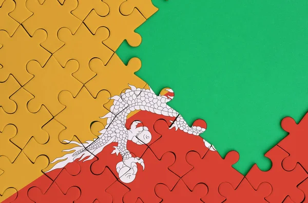 Σημαία Του Μπουτάν Απεικονίζεται Ένα Ολοκληρωμένο Παζλ Δωρεάν Αντίτυπο Πράσινο — Φωτογραφία Αρχείου