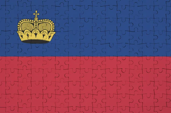 Flaga Liechtensteinu Jest Przedstawiony Składane Puzzle — Zdjęcie stockowe