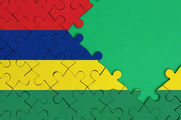 Mauritius Fahne Ist Auf Einem Abgeschlossenen Puzzle Mit Freiem Grünen — Stockfoto