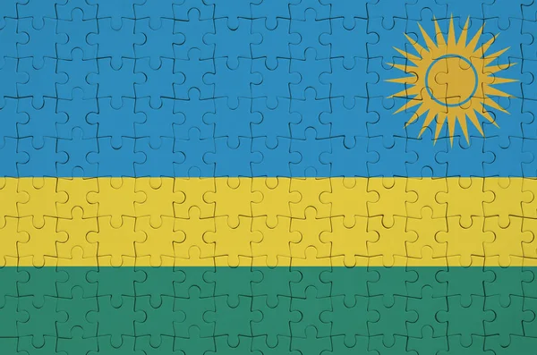 Vlag Van Rwanda Afgebeeld Een Gevouwen Puzzel — Stockfoto