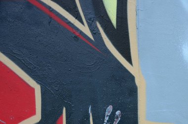 Sokak sanatı. Koyu gri ve kırmızı tonlarında renkli grafiti resmi bir parçasının arka plan görüntü.