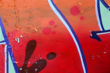 Sokak sanatı. Bej ve turuncu tonlarında renkli grafiti resmi bir parçasının arka plan görüntü.