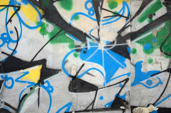 街头艺术 在铬和蓝色色调的彩色涂鸦画片断的抽象背景图像 — 图库照片