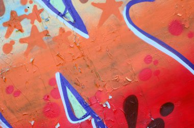 Sokak sanatı. Bej ve turuncu tonlarında renkli grafiti resmi bir parçasının arka plan görüntü.